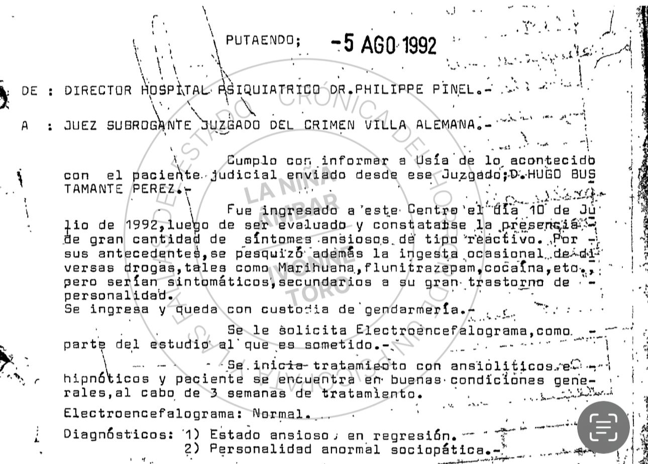 Informe médico. Hugo Bustamante. 