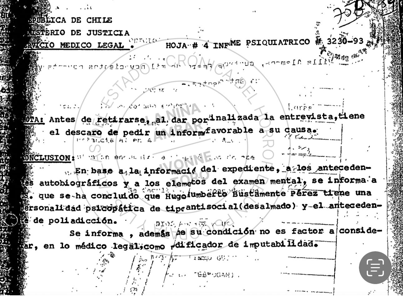 Hugo Bustamante. Informe médico. 